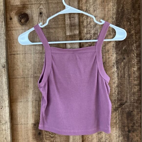 ACDC Graphic Ribbed Knit Square Neck Purple Cropped Cami Tank-top - Picture 2 of 4